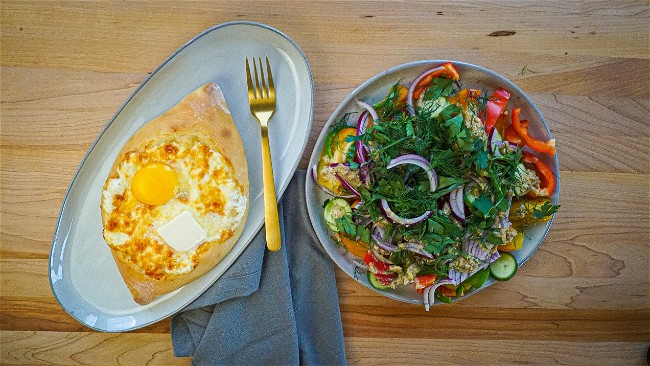 Image of Adjarian Khachapuri / Georgian Cheese Flatbread