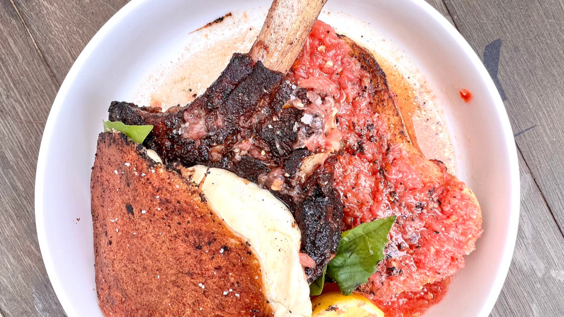 Image of Reverse Smoke/Seared Veal Chop Parm with Pan con Tomate