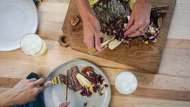 Image of Tomahawk Steak & Winter Chicories with Pear Brûlée and Persimmon