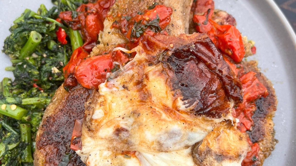Image of Smoked Pork Chop Milanese with Grilled Chili-Garlic Rapini