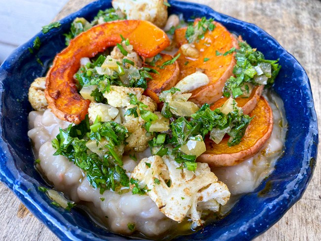 Image of White Beans with Roasted Butternut Squash, Cauliflower + Parsley Dressing