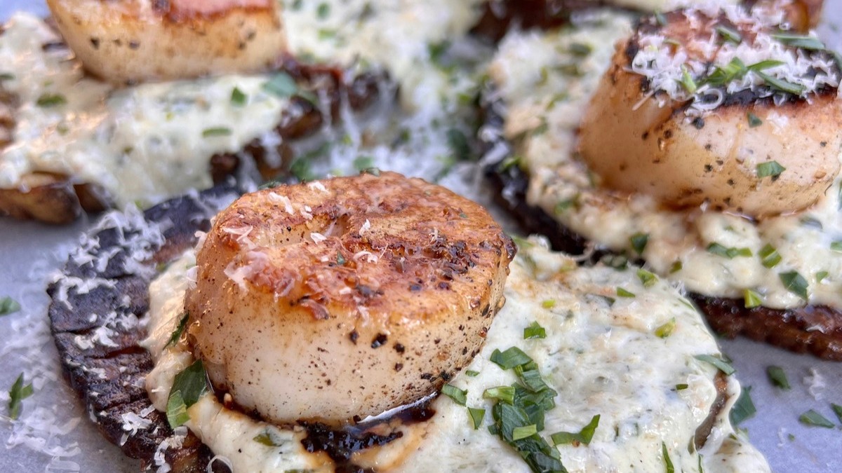 Image of Seared Scallops Gratin and Criss Cross Potatoes