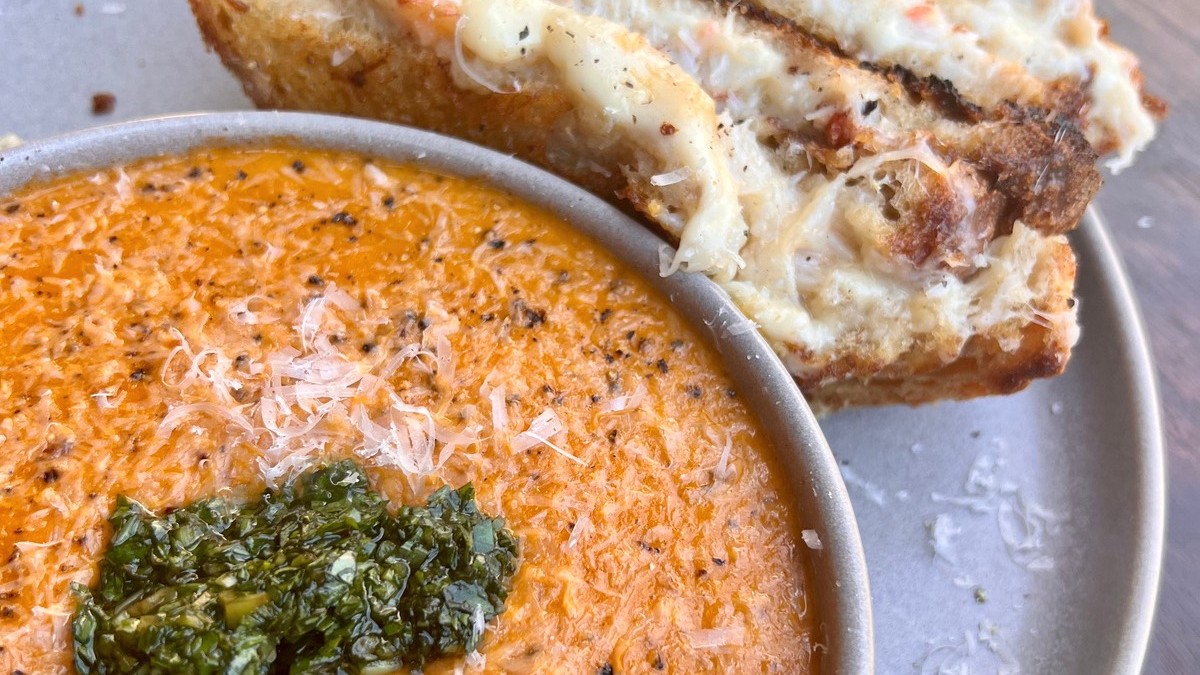 Image of Smoked Tomato Soup with Crab Grilled Cheese