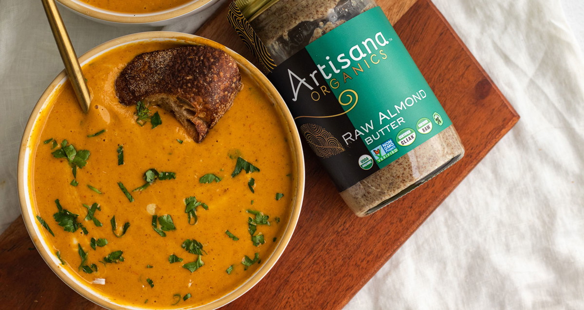 Roasted Red Pepper Sweet Potato Soup with Almond Butter | Vegan, Gluten-Free, Whole30