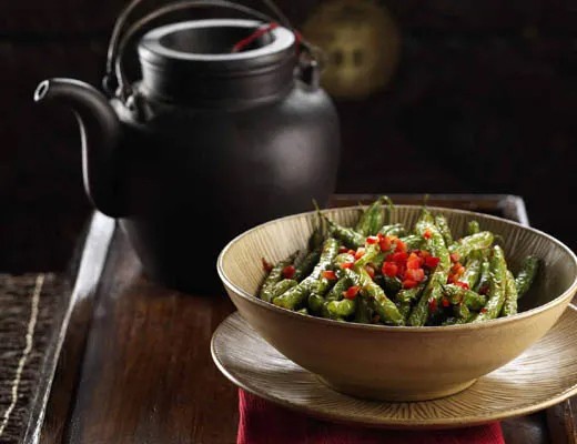 Image of Twice Fried Long Beans with Chile and Green Onions
