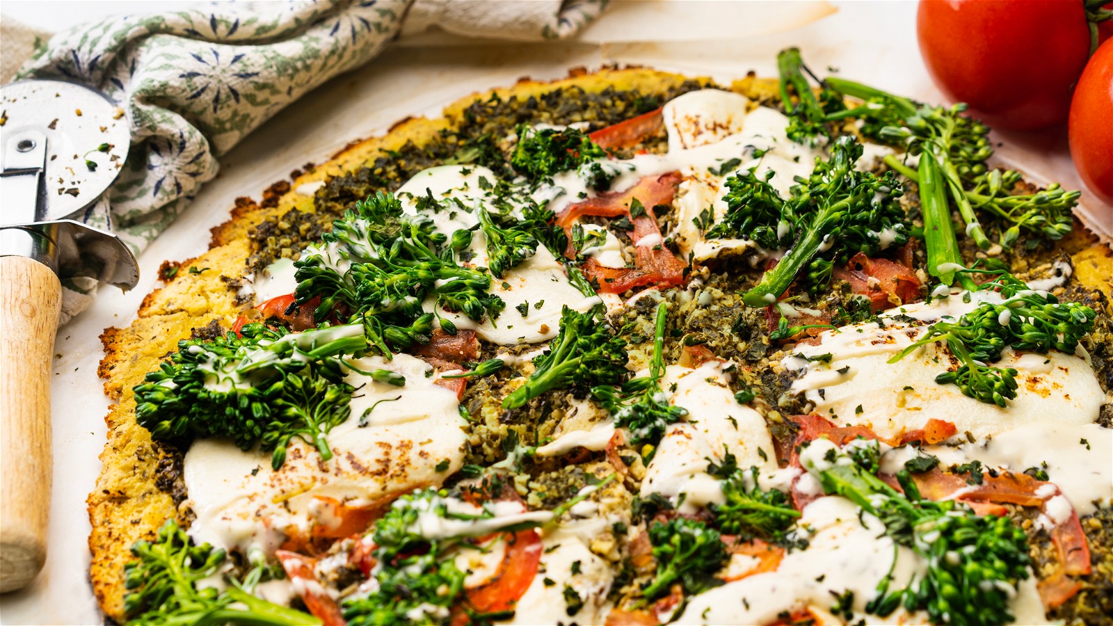 Image of Cauliflower Pizza with Avocado Oil Pesto