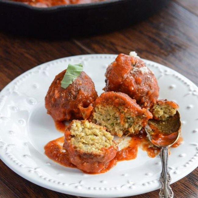 Image of Eggplant Meatballs with Spicy Cayenne Marinara Sauce