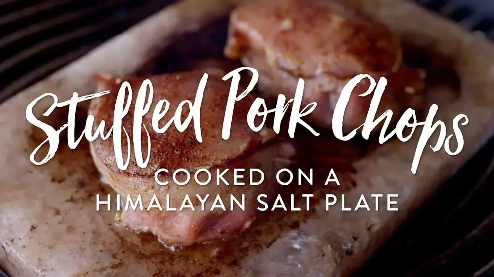 Image of Stuffed Pork Chops on a Himalayan Salt Plate