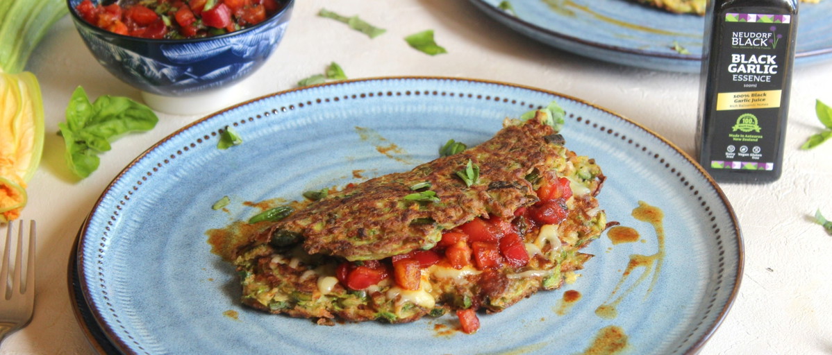 Zucchini Rosti with Black Garlic Salsa