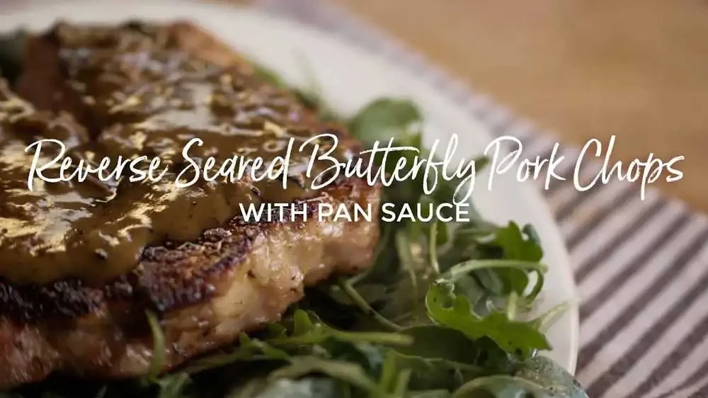Image of Reverse Seared Butterflied Pork Chop with Pan Sauce