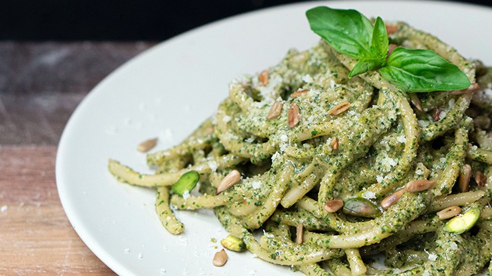 Image of Kale and Spinach Pesto Pasta Recipe