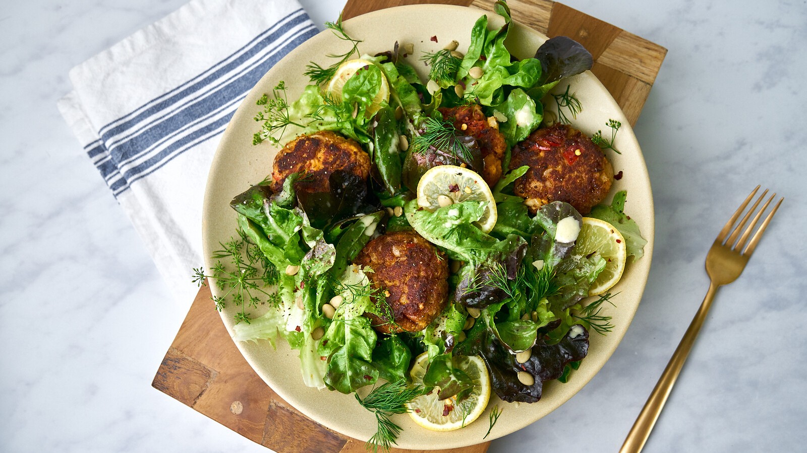 Image of Blackened Salmon Cakes with Greens