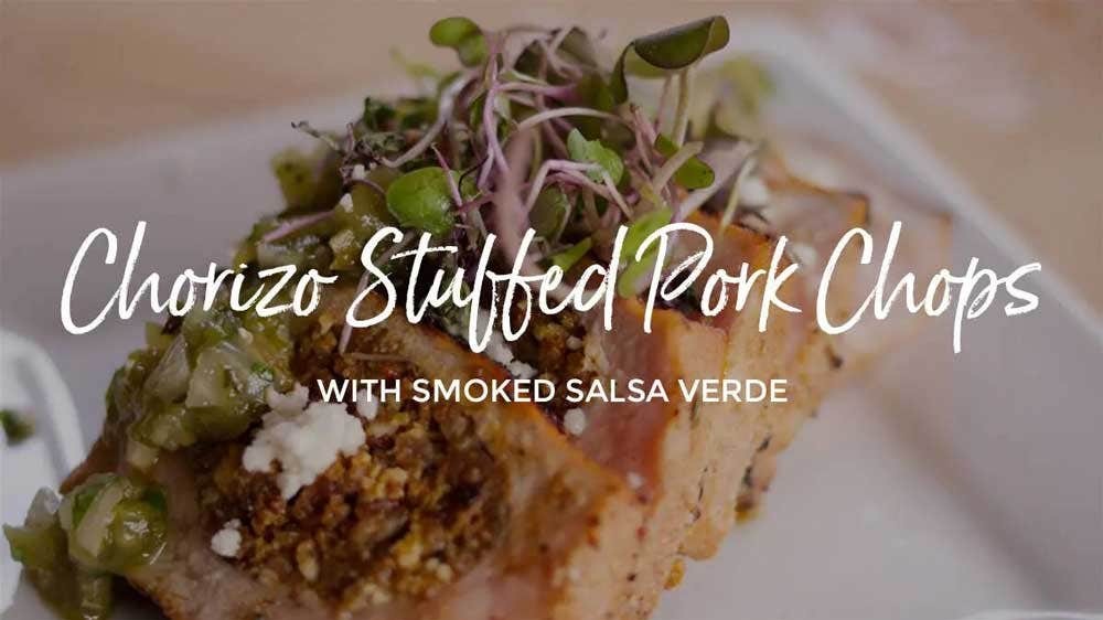 Image of Chorizo Stuffed Pork Chops with Smoked Salsa Verde