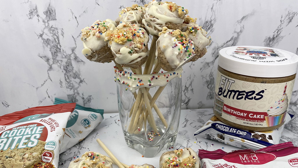 Protein Cookie FIt Butters Birthday Cake Pops