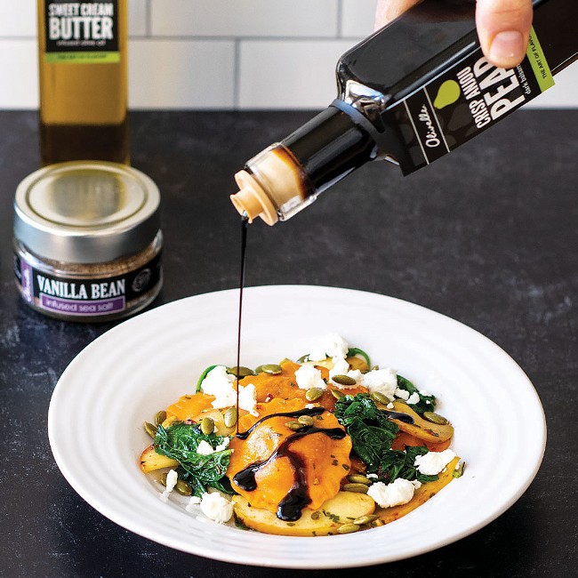 Image of Squash Ravioli With Sauteed Apples And A Pear Balsamic Drizzle