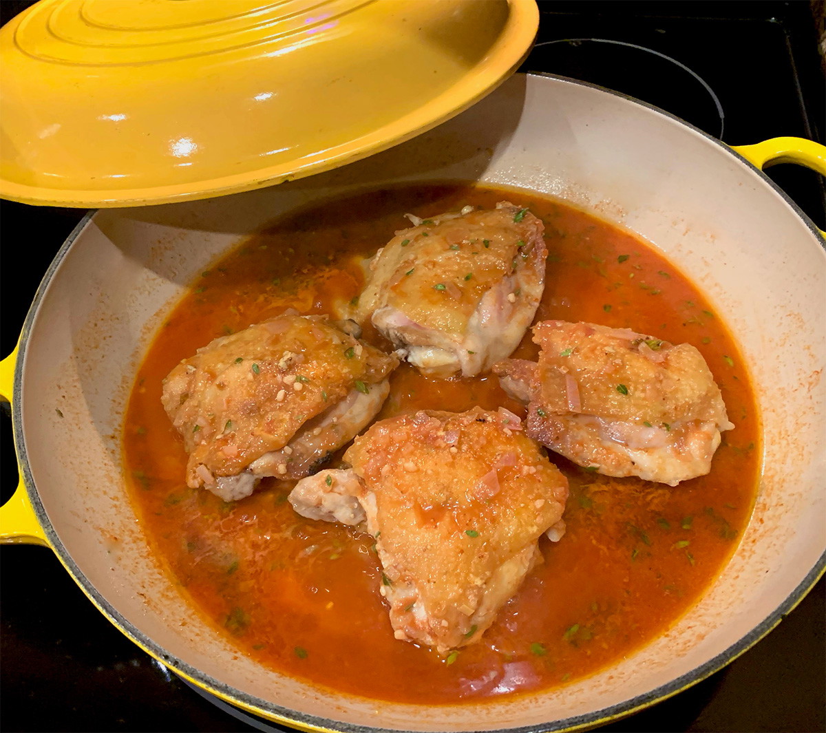 Chicken In Lambrusco and Scallion Olive Oil