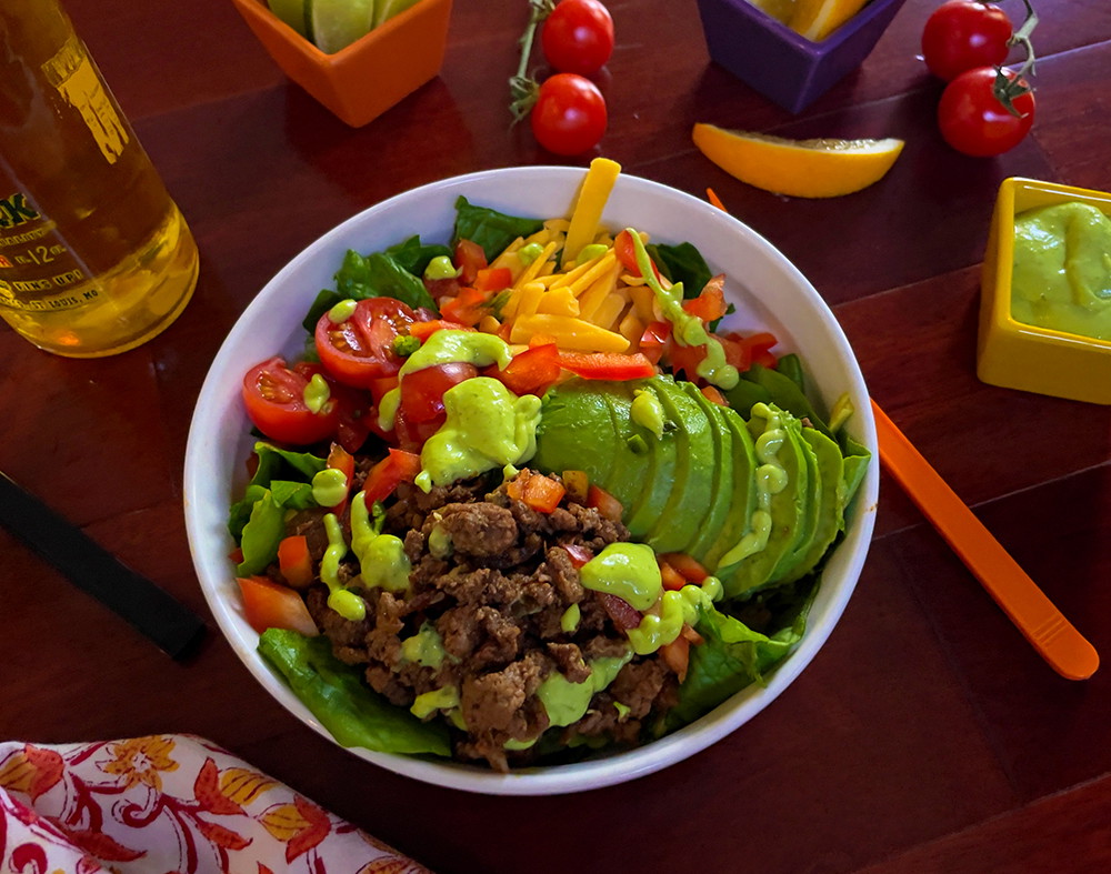Taco Salad with Jalapeno Avocado Lime Dressing