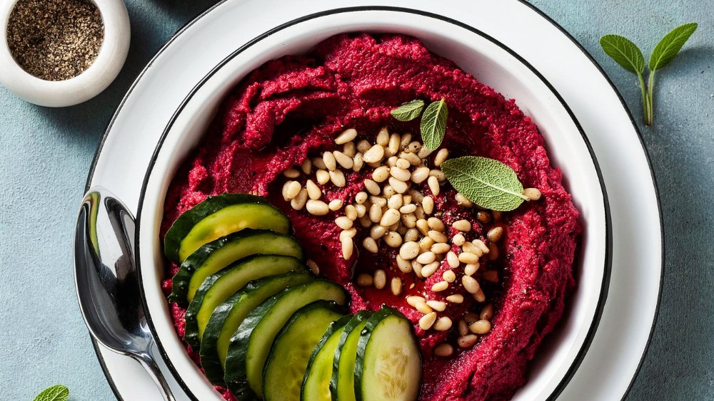 Image of Cashew beetroot spread with pine nuts