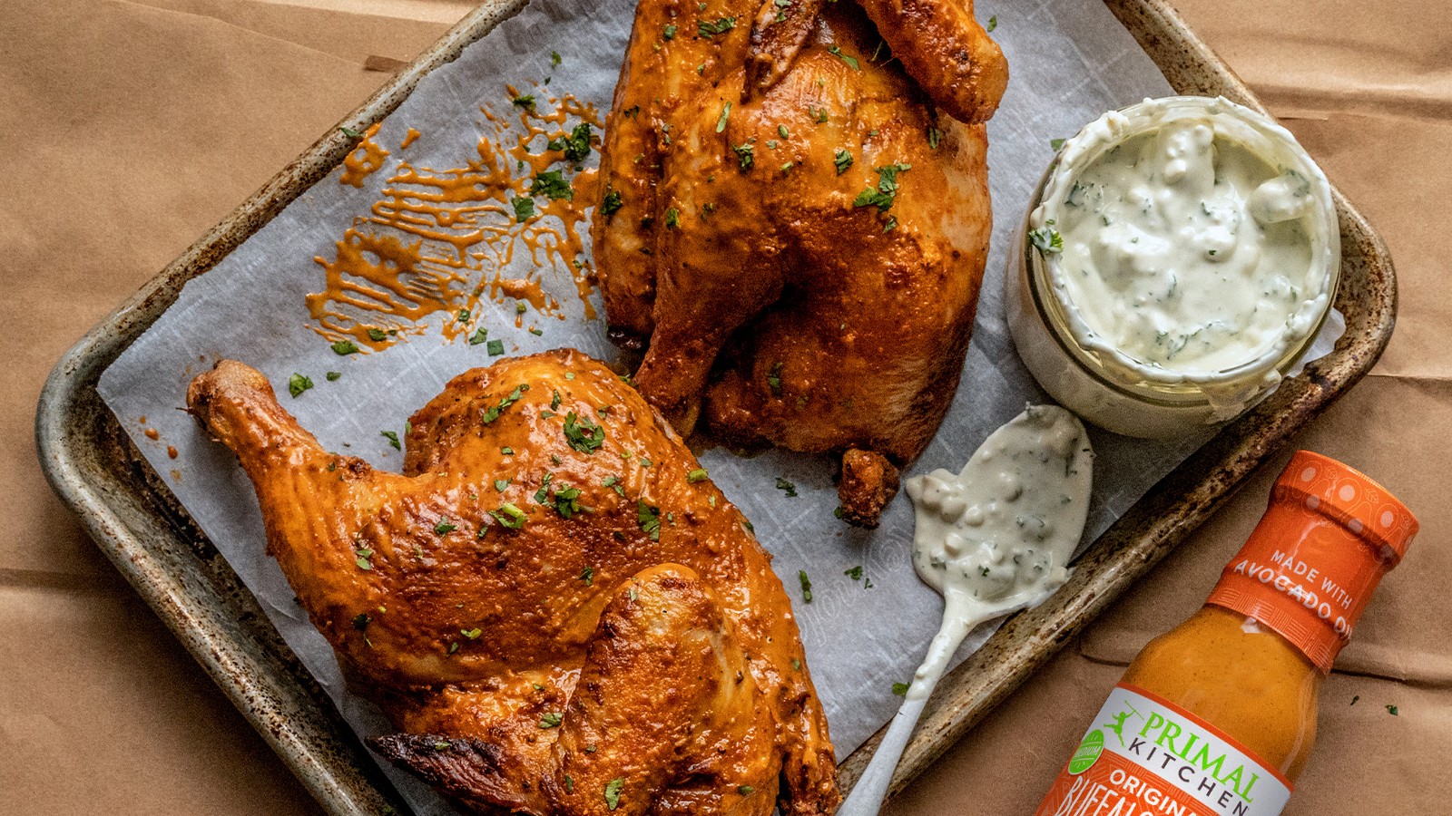 Image of Buffalo Half Chicken with Blue Cheese Dip