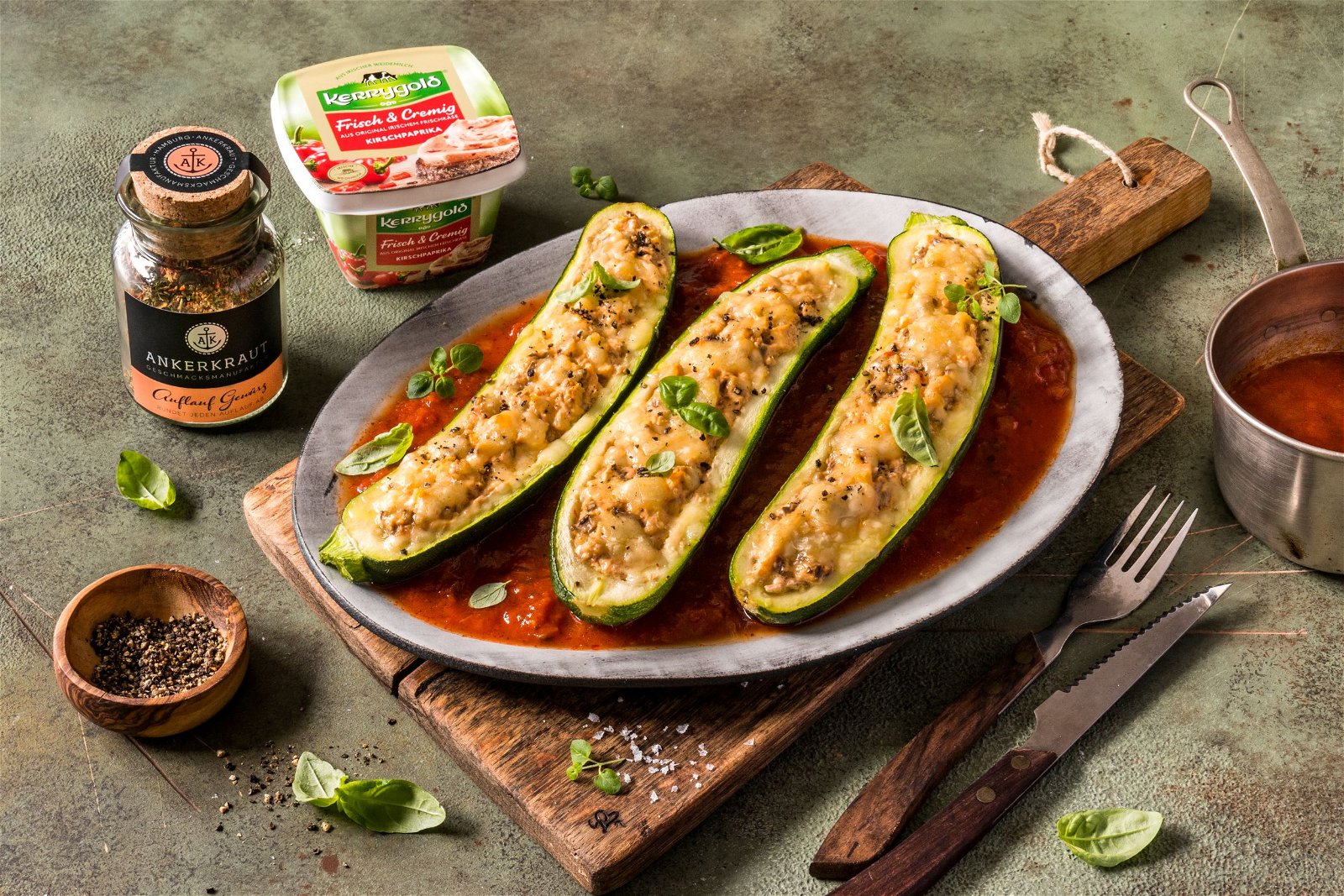 Rezept für gefüllte Zucchini vegetarisch &amp; Ankerkraut