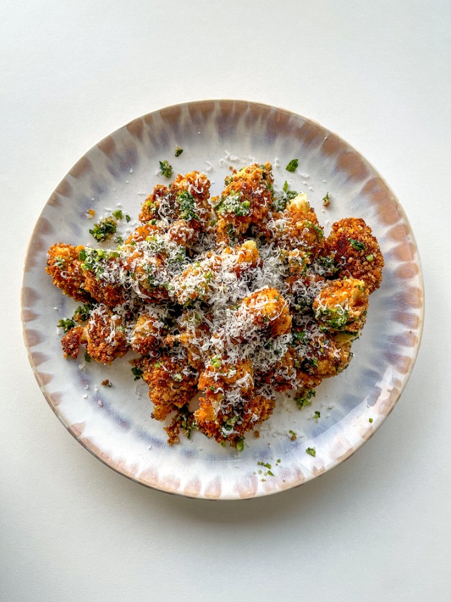 Image of Spicy Crunchy Cauliflower Bites with Parmesan Chimichurri