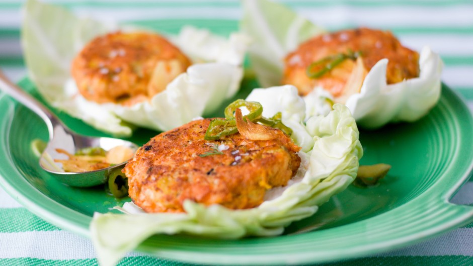 Image of Wild Sockeye Salmon Cakes with Spicy Turmeric Garlic