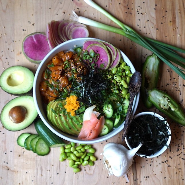 Image of Japanese & Hawaiian Fusion King Salmon Poke Bowl