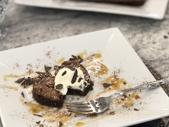 Image of Homemade Caramel Sauce over Chewy Chocolate Brownies