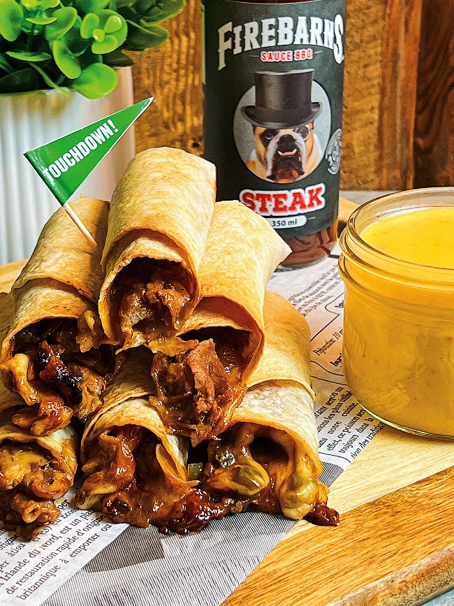 Image of PHILLY CHEESESTEAK TAQUITOS & GHOST CHEESE SAUCE