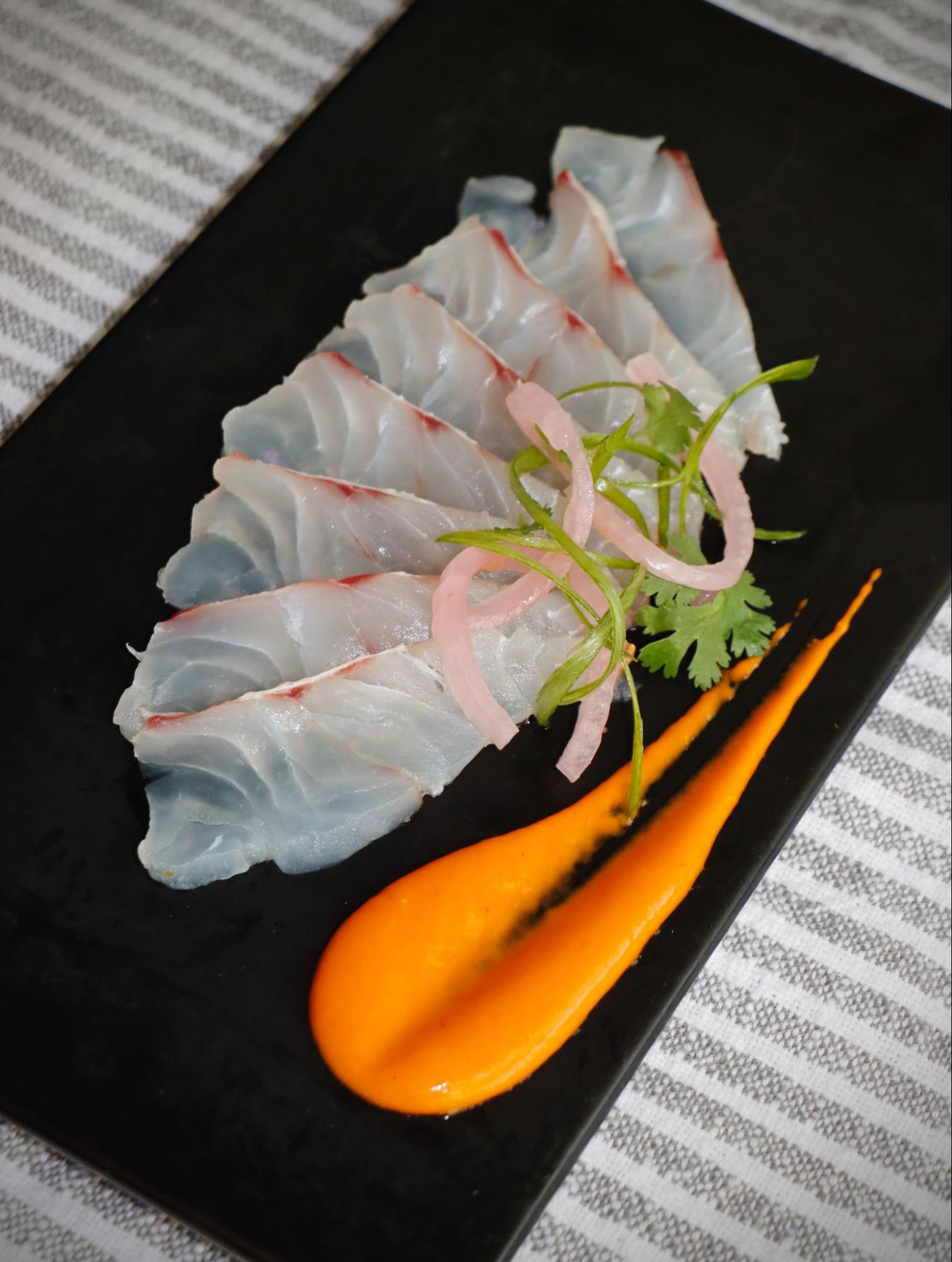 Red snapper Sashimi with roasted red pepper habanero aioli – Keys Fresh ...