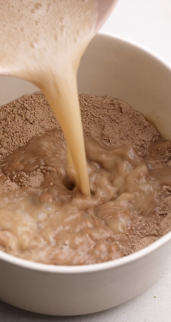Image of Add the wet ingredients into the dry ingredients and mix...