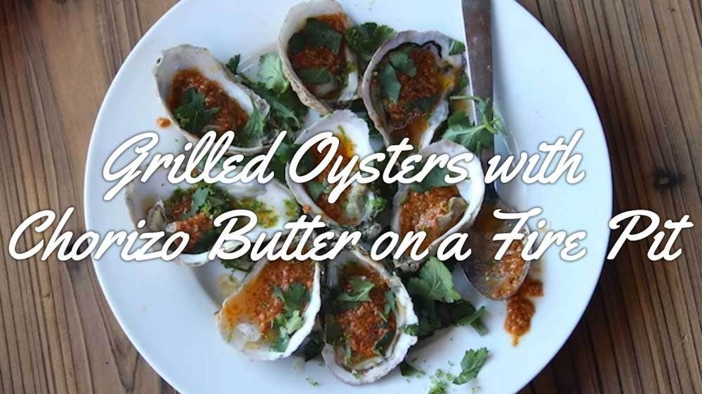 Image of Grilled Oysters with Chorizo Butter on a Fire Pit