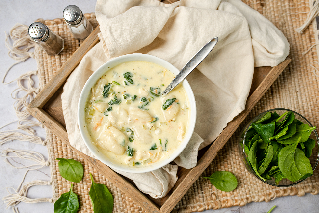 Image of Gnocchi Chicken Soup with Spinach, Cream, and Carrots