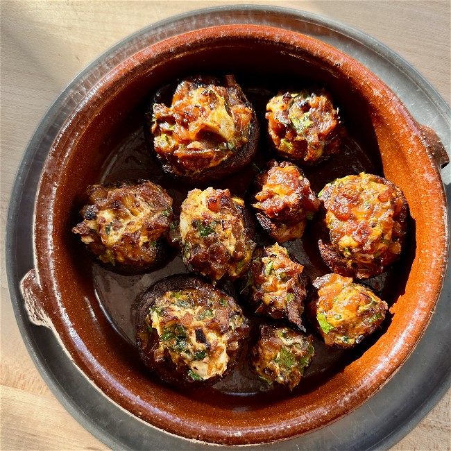 Image of Stuffed Mushrooms with Caramelized Onion and Goat Cheese