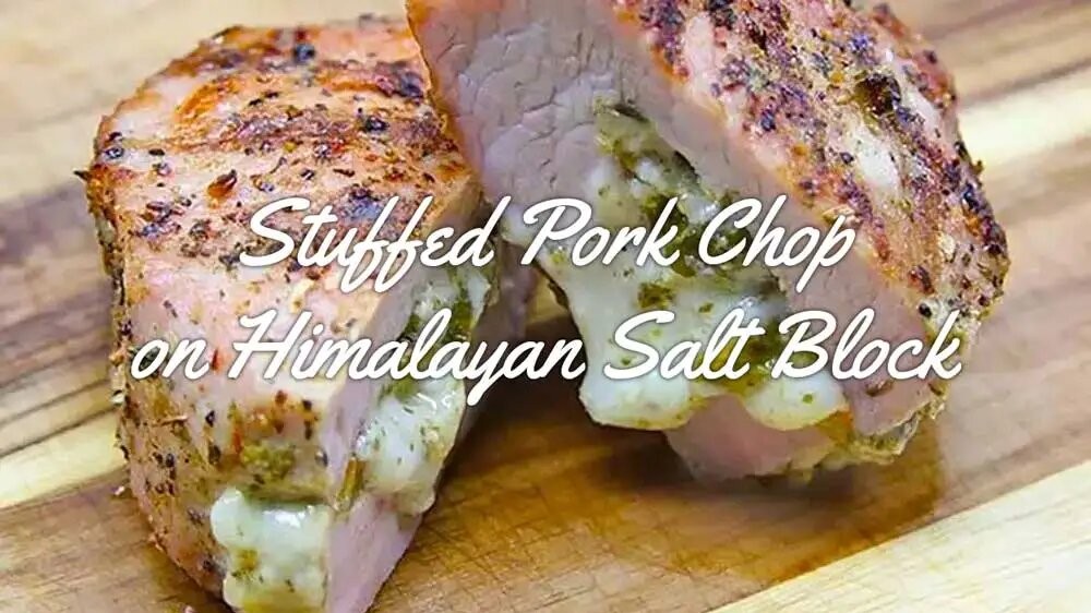 Image of Stuffed Pork Chop on Himalayan Salt Block