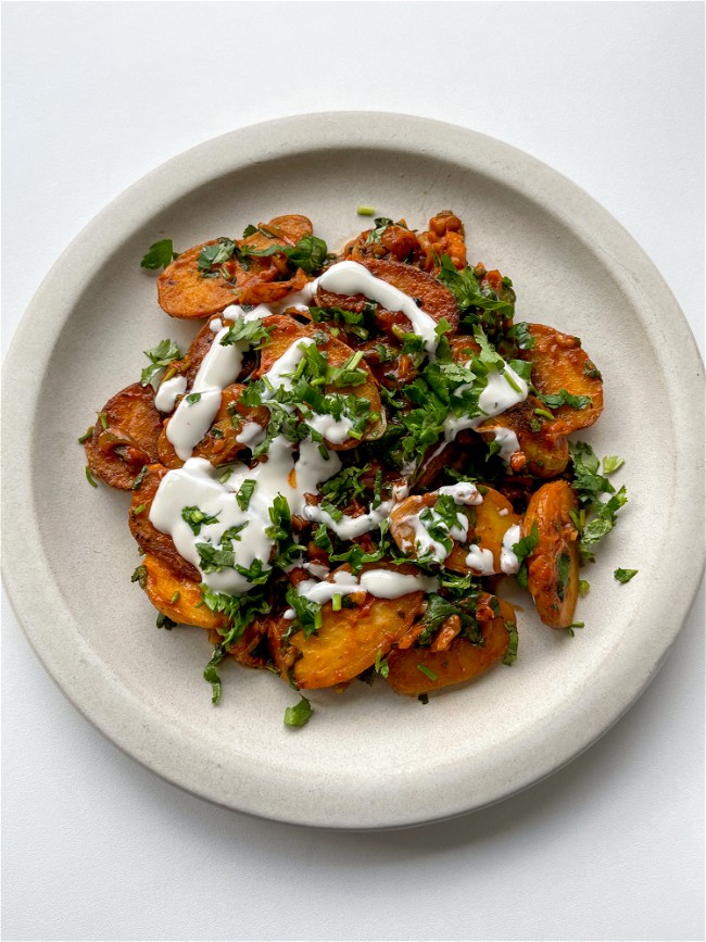 Image of Spicy Crispy Potatoes with Lemon Tahini Yogurt