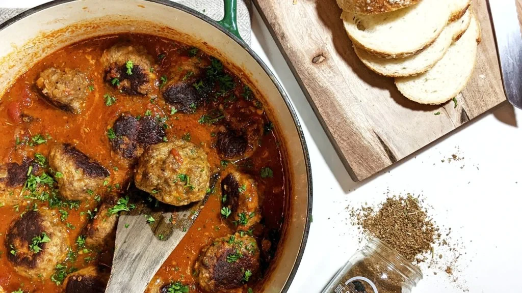 Porcini Genie Meatballs in Tomato Broth