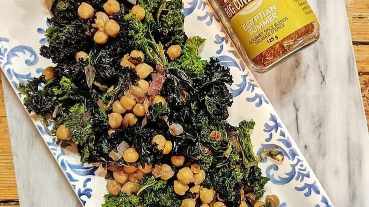 Image of Braised Kale + Chickpea with Egyptian Summer