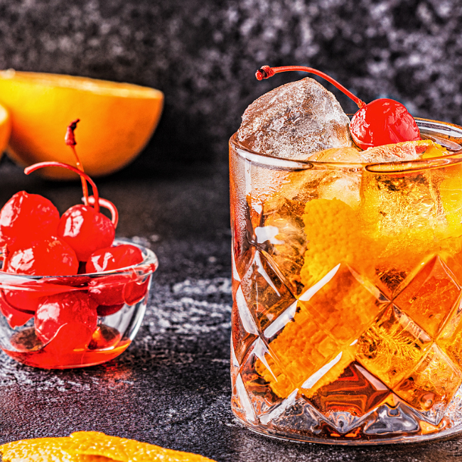 Image of Old Fashioned Cocktail with Maraschino Cherry