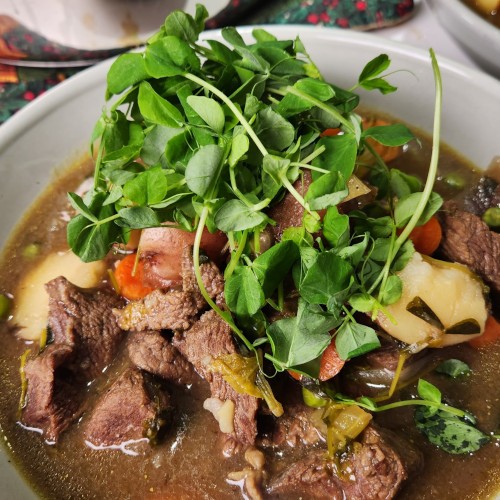Image of Your New Favorite Healthy Beef & Pea Microgreens Stew recipe 