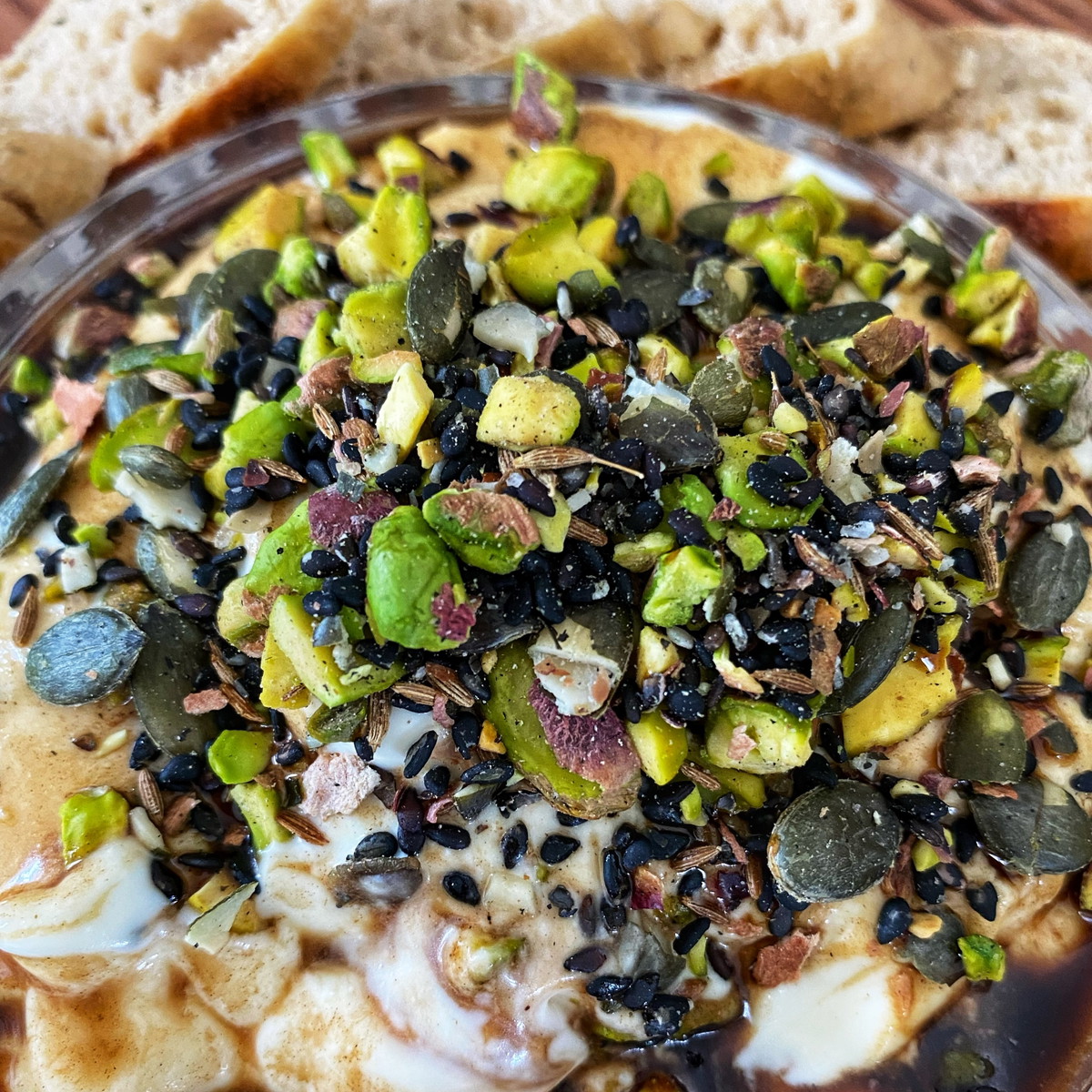 Whipped Feta with Black Honey and Pistachio Dukkah