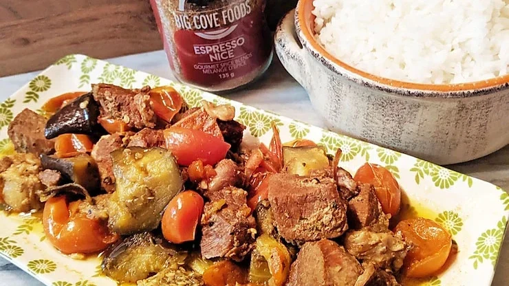 Instant Pot Espresso Pork with Eggplant and Tomatoes