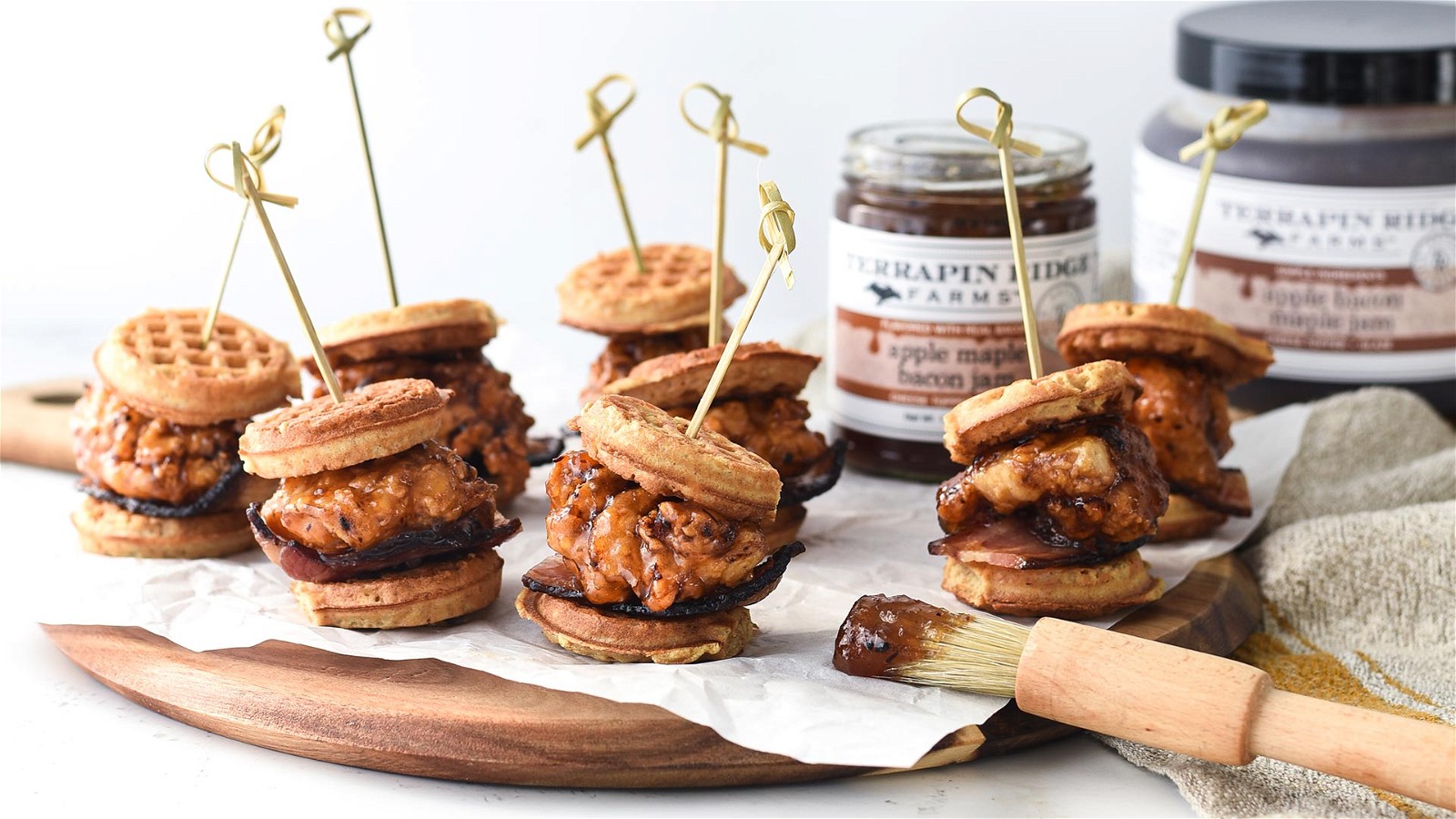 Image of Mini Fried Chicken 'n Waffle Sandwiches with Apple Maple Bacon Jam