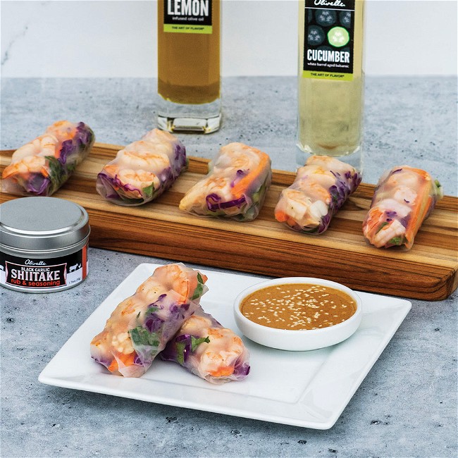 Image of SHRIMP SPRING ROLLS WITH THAI PEANUT DIPPING SAUCE