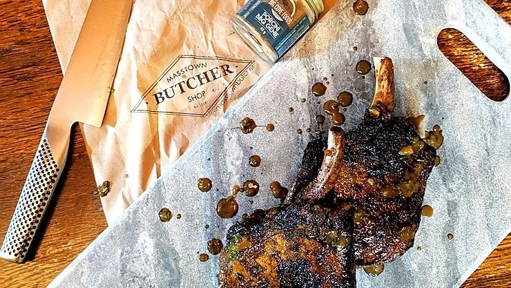 Sous Vide Porcini Rib Chops with Madeira Pan Sauce