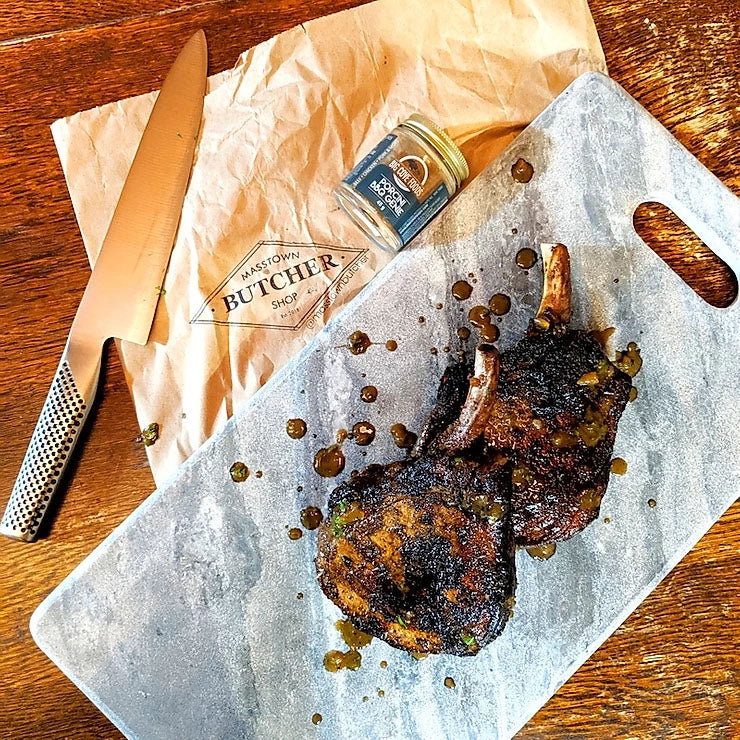 Sous Vide Porcini Rib Chops with Madeira Pan Sauce