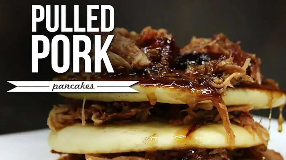Image of Pulled Pork Pancakes with Jack Daniels Reduction Sauce