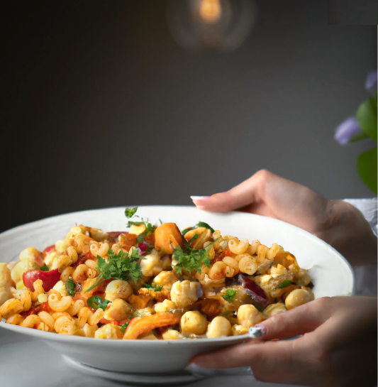 Image of Pasta with Secret Roasted Veggie & Chickpea Sauce