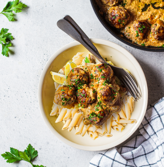 Image of Lemony Ricotta Penne with Turkey Meatballs