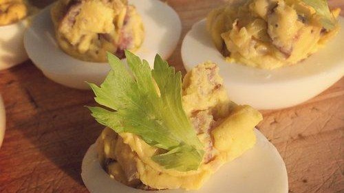 Image of BACON SAUSAGE DEVILED EGGS